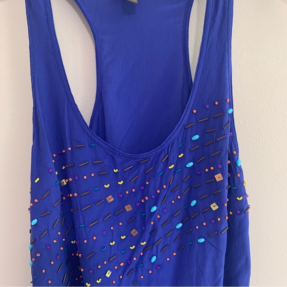 Anthropologie Fei 100% Silk Beaded Embellished Racerback Tank Top - Picture 3 of 10